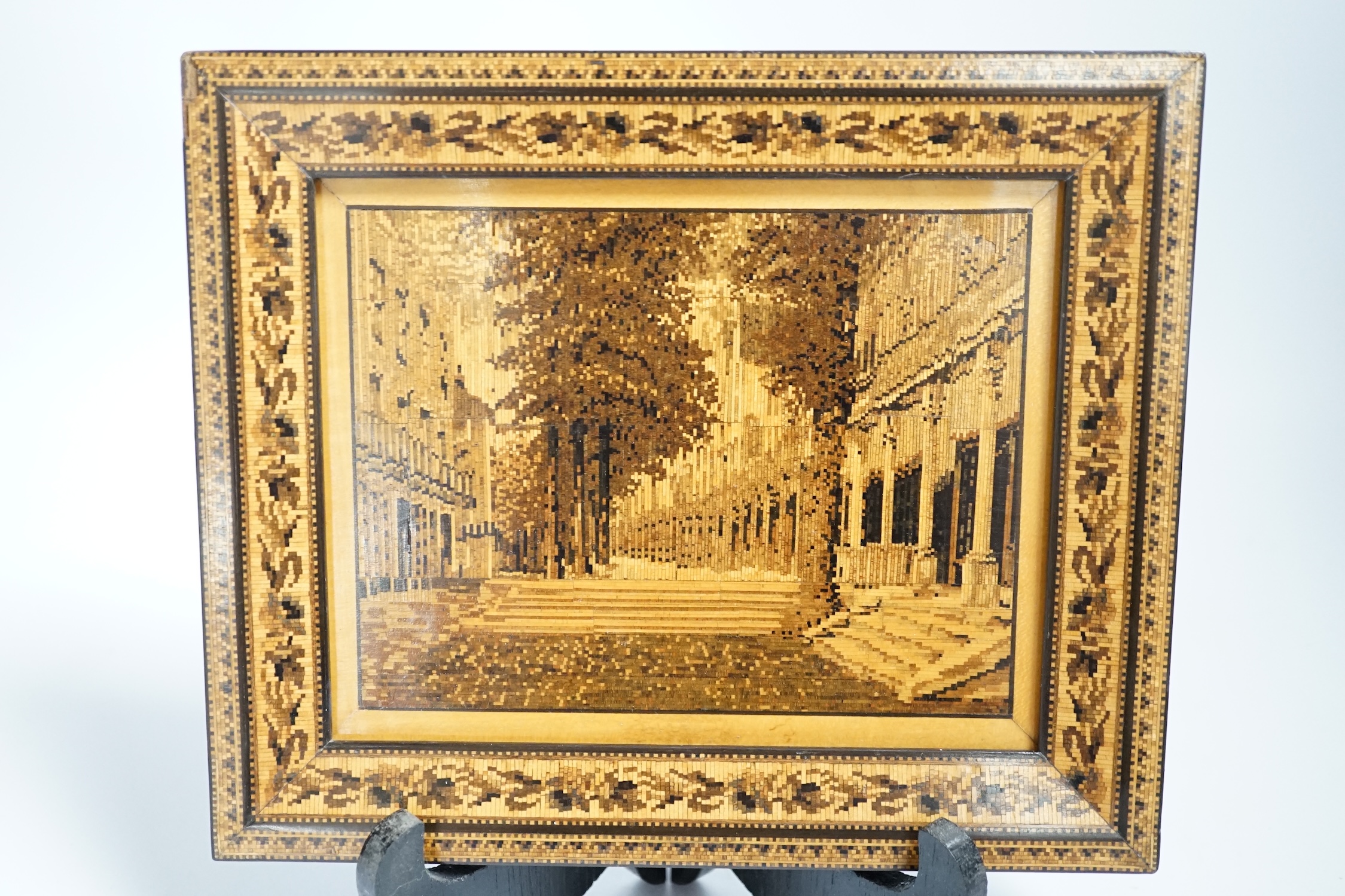 A Tunbridge ware picture, View of The Pantiles, 18.5cm high